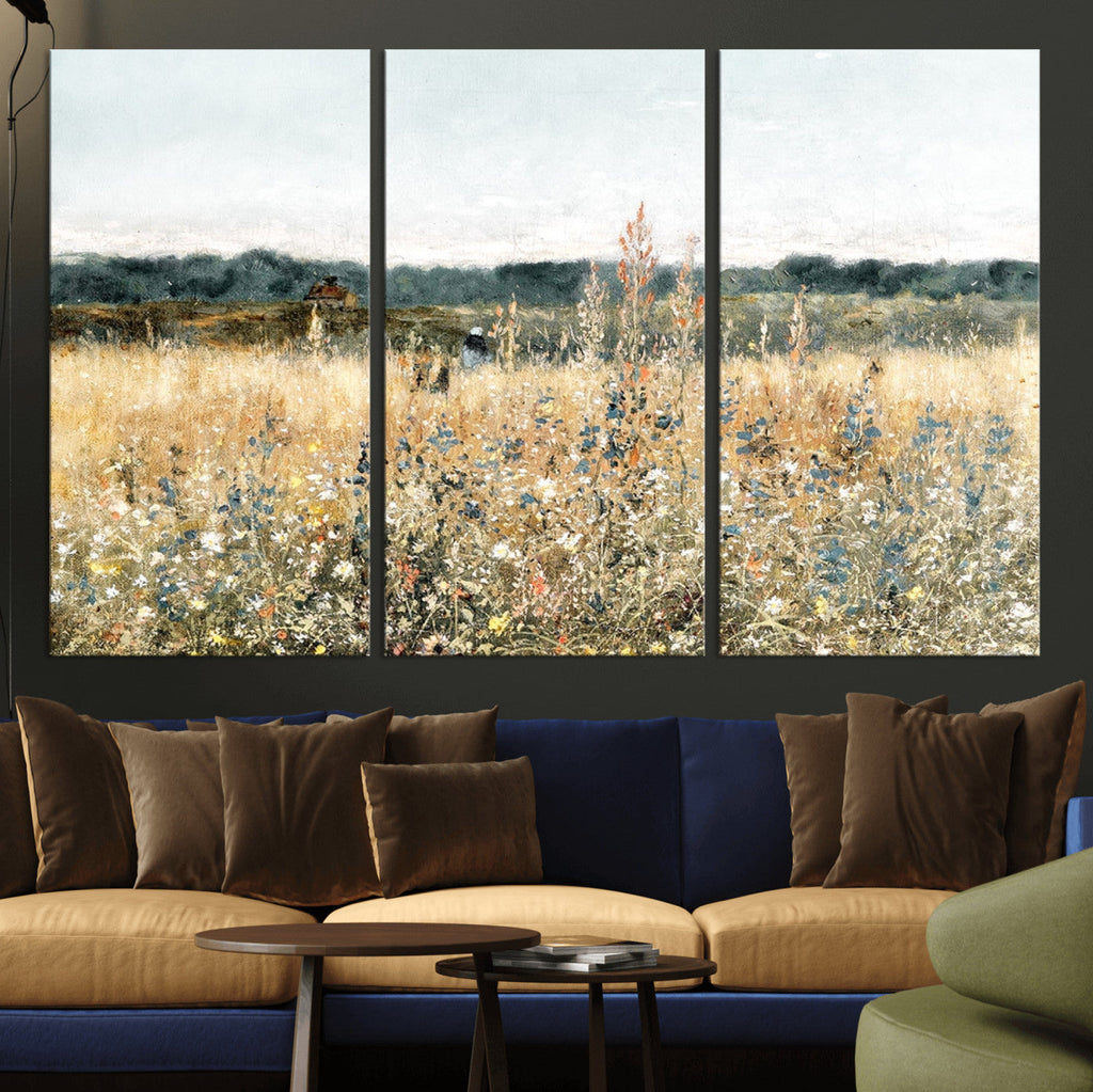 Wildflower Field Wall Art Canvas | Nature-Inspired Landscape Canvas Print for Living Room or Office