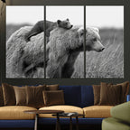 Bear and Cub Wall Art Canvas | Grizzly 399 Bear and Cub Black and White Wildlife Print