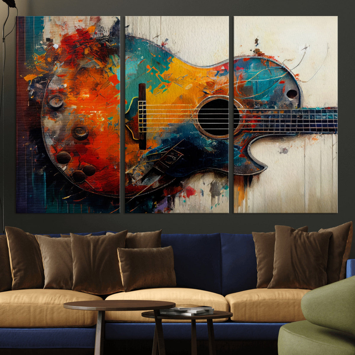 Abstract Guitar Wall Art Canvas | Vibrant Music-Inspired Art for Living Room or Studio