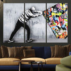 Banksy Art Behind the Curtain Street Wall Art Canvas Print | Urban Graffiti Style Wall Decor