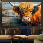 Highland Cow Abstract Canvas Wall Art, Bold Farmhouse Decor