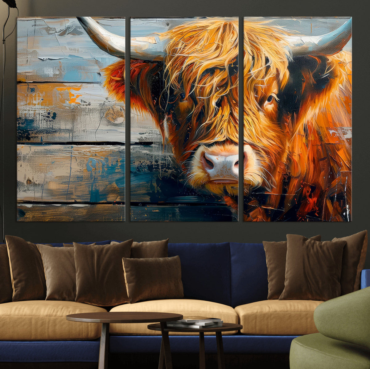 Highland Cow Abstract Canvas Wall Art, Bold Farmhouse Decor