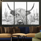 Rustic Charm, Cow Longhorn Black White Bighorn Wall Art