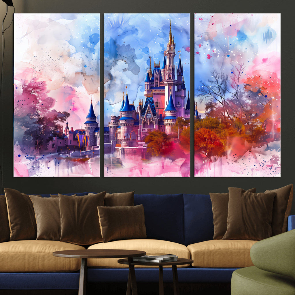 Disney Wall Art: Dreamy Watercolor Cinderella Castle Canvas Print