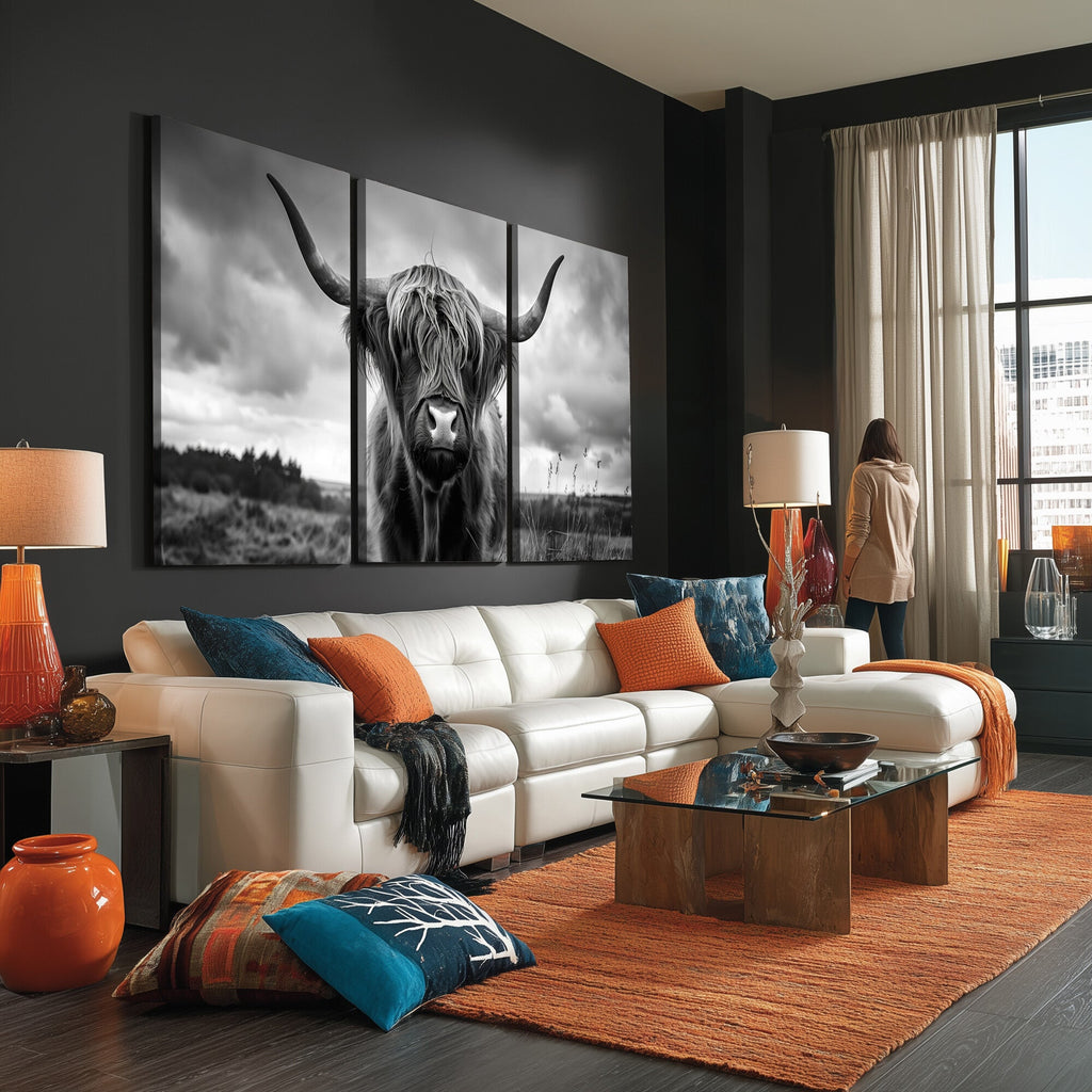 Scottish Cow Wall Art Canvas Print, Longhorn Wall Art