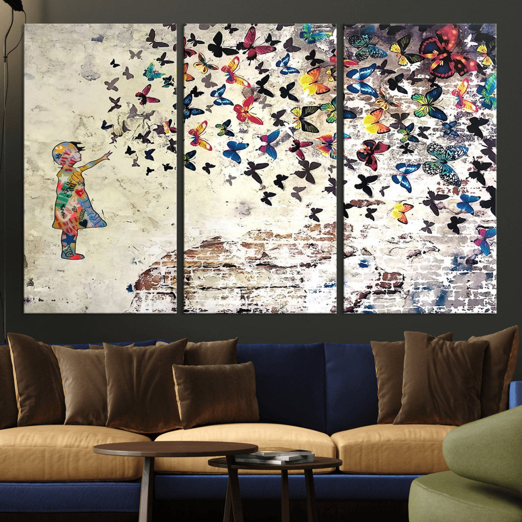 Banksy Wall Art - Banksy Girl Butterfly Graffiti Wall Art