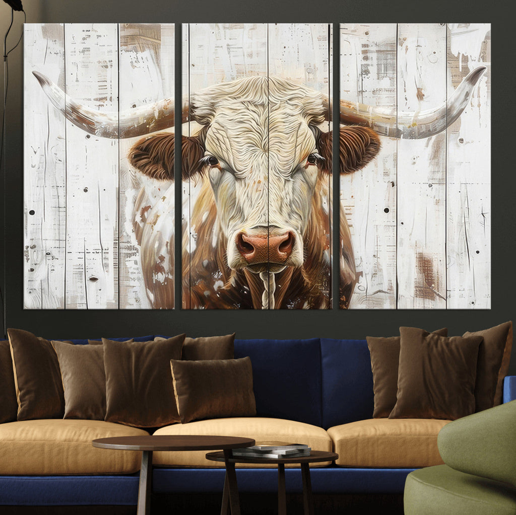 Rustic Longhorn Bull Wall Art Canvas Set