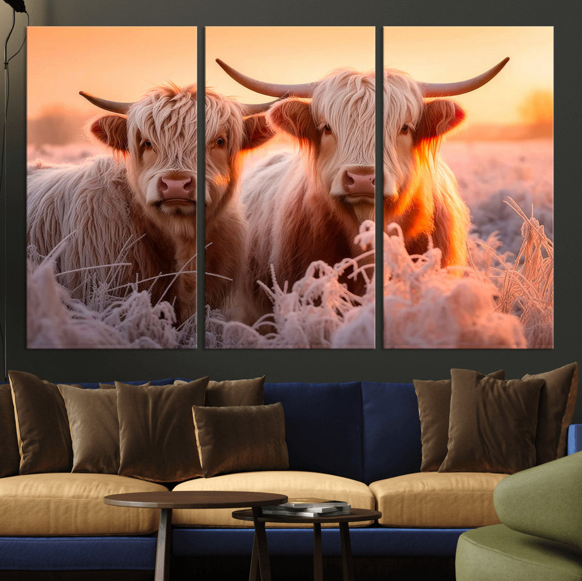 Highland Cows at Sunrise Wall Art Canvas Set