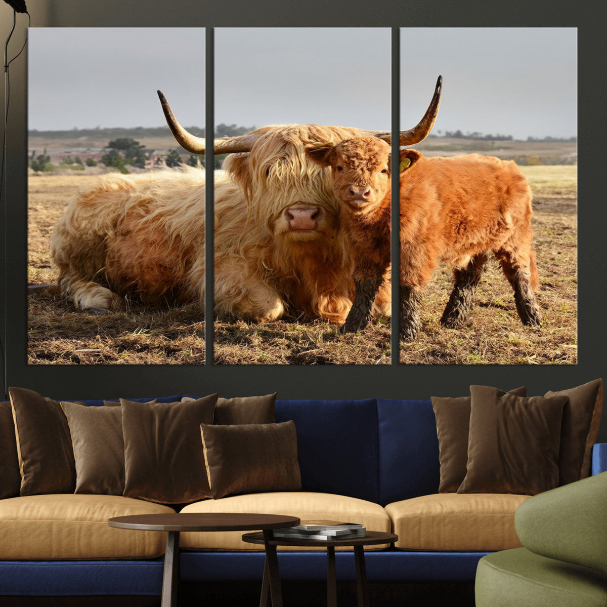 Highland Cow Canvas Wall Art Animal Print for Farm House Decor