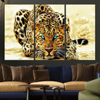 Blue-Eyed Leopard Canvas Wall Art, Framed Animal Print, Fierce and Bold Decor for Living Rooms