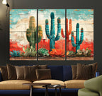 Colorful Cacti Wall Art | Framed Vibrant Succulent Canvas
