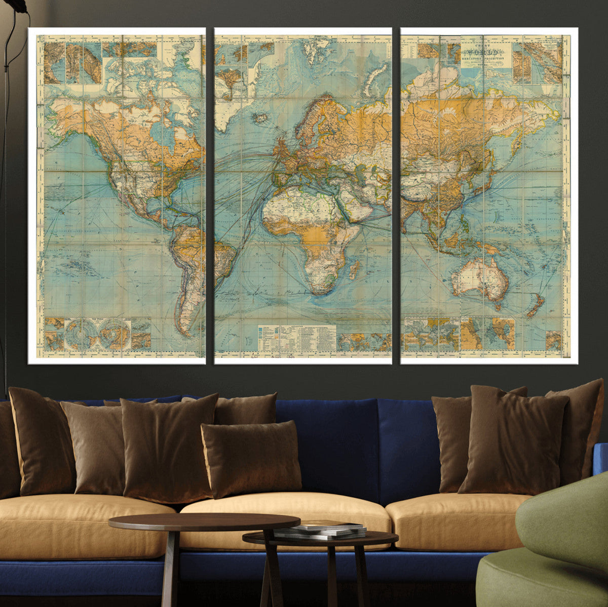 Push Pin World Map Canvas Print | Travel Tracker Wall Art for Couples