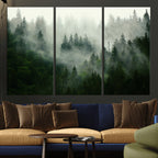 Misty Forest Wall Art | Tranquil Green Woodland Canvas Print