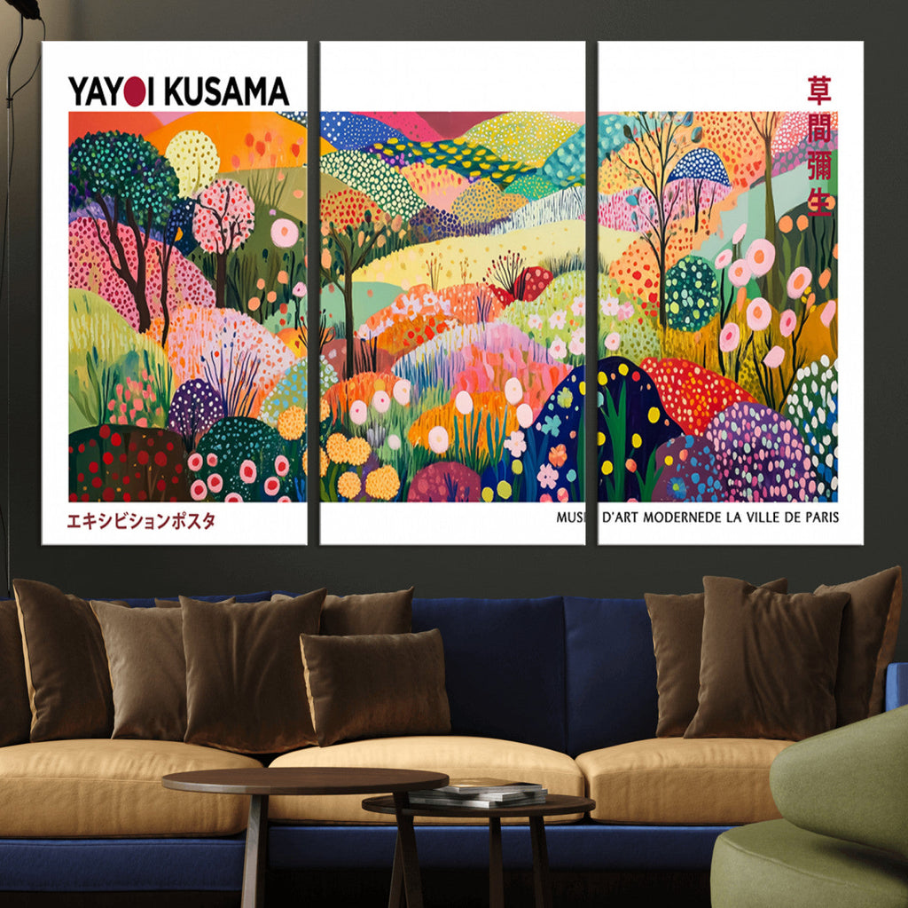 Framed Yayoi Kusama 1986 Wall Art Print | Japanese Wabi Sabi Vibrant Abstract Landscape Canvas