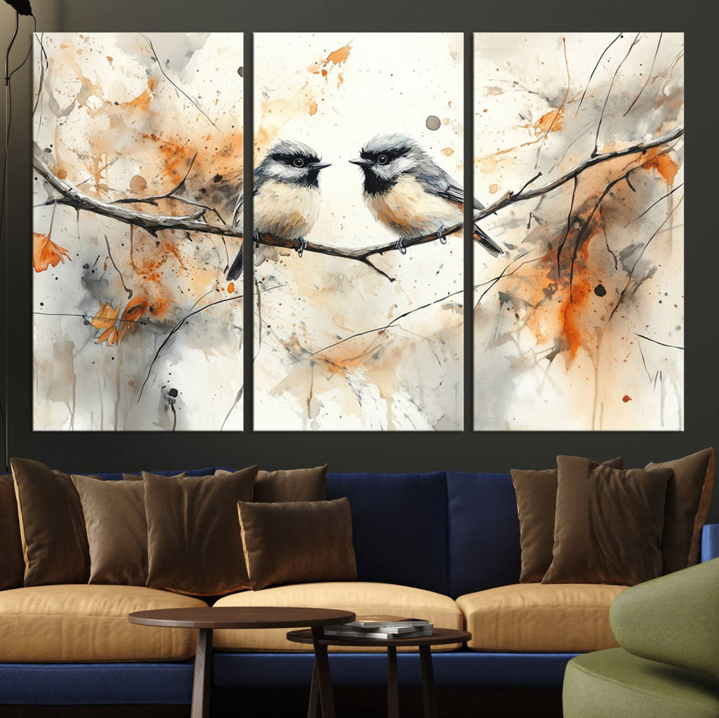 Beautiful Birds Wall Art | Framed Watercolor Branch Canvas