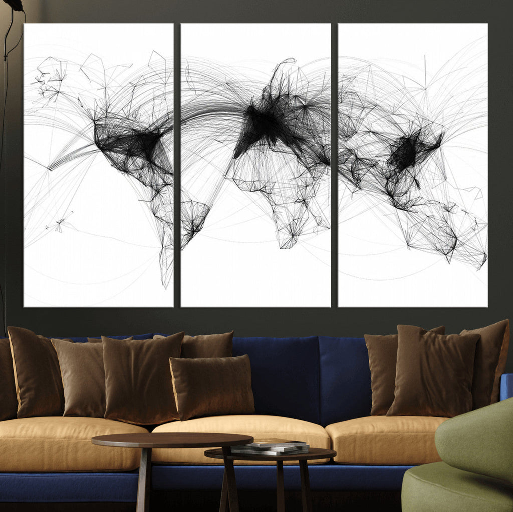 Abstract World Map Wall Art | Framed Geometric Line Canvas