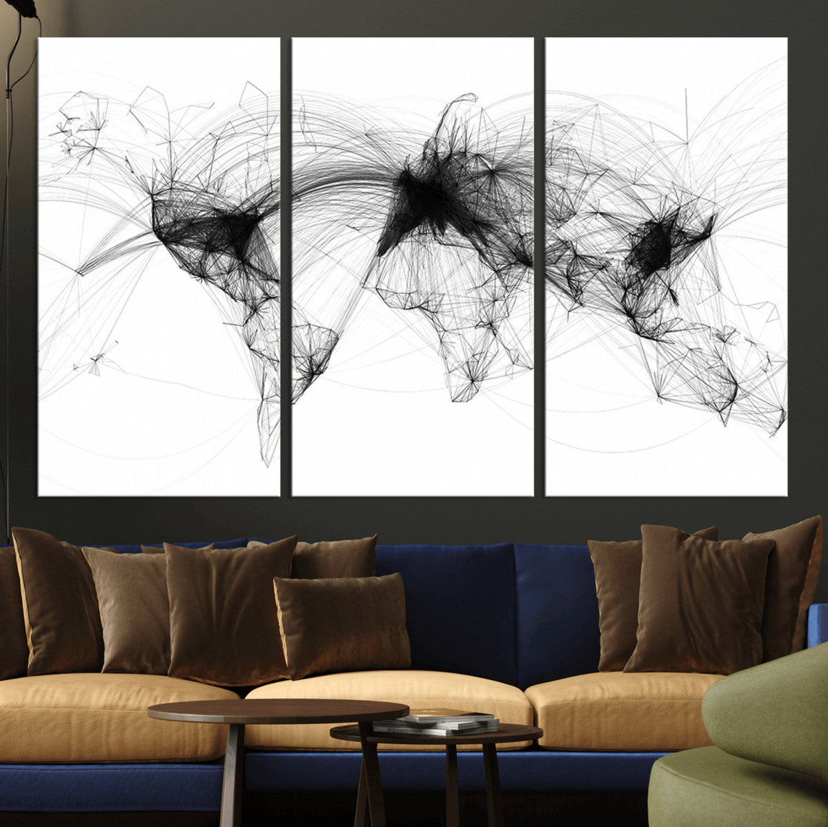 Abstract World Map Wall Art | Framed Geometric Line Canvas