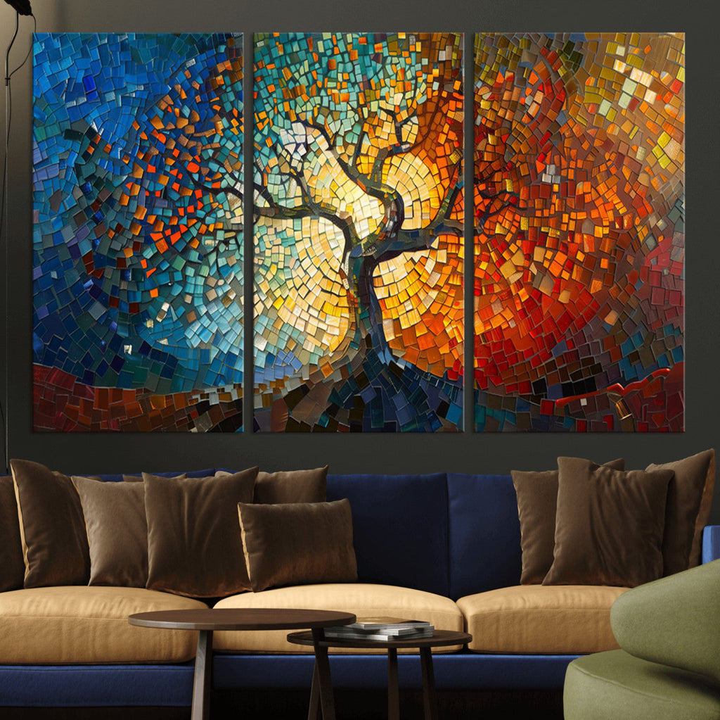 Yggdrasil Tree of Life Mosaic Stained Glass Wall Art Canvas Print