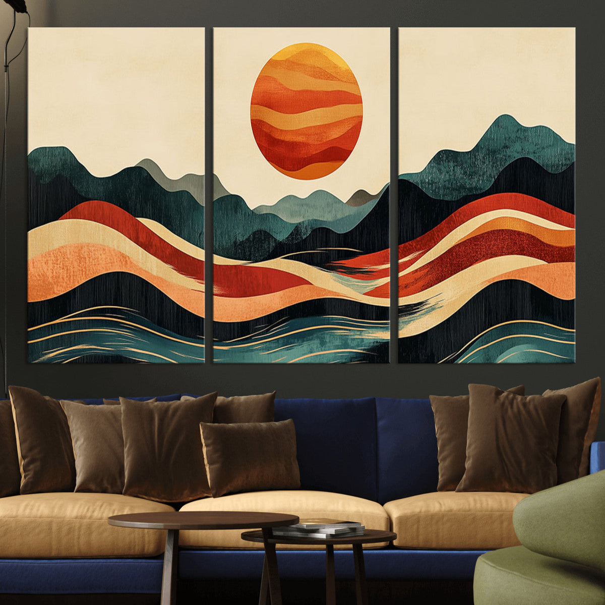 Mountain Triptych Wall Art Canvas Print | Western Boho Pine Tree Nature Print