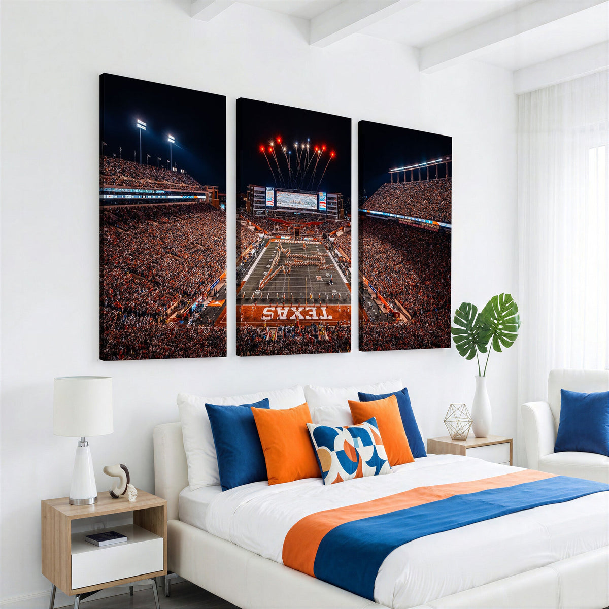 Texas Stadium Night Game Wall Art Canvas Print, Vibrant Football Fireworks Scene