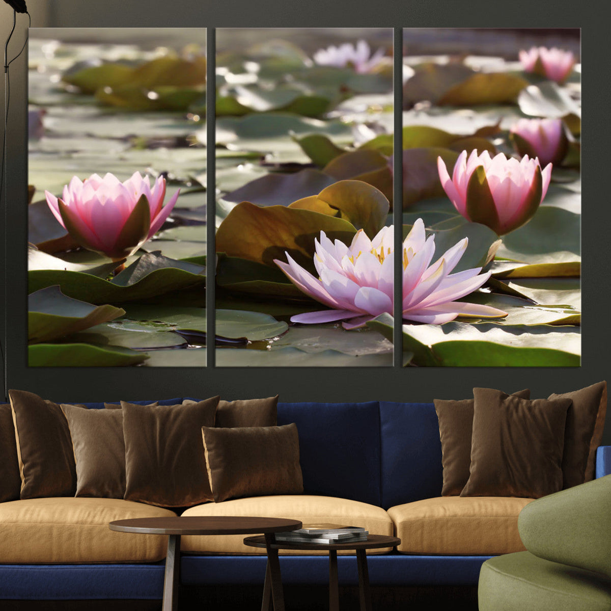Lotus Flower Wall Art Canvas Print, Water Lily Large Wall Art for Yoga Room Decor