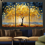 Golden Tree Wall Art | Framed Autumn Leaves Canvas Artwork