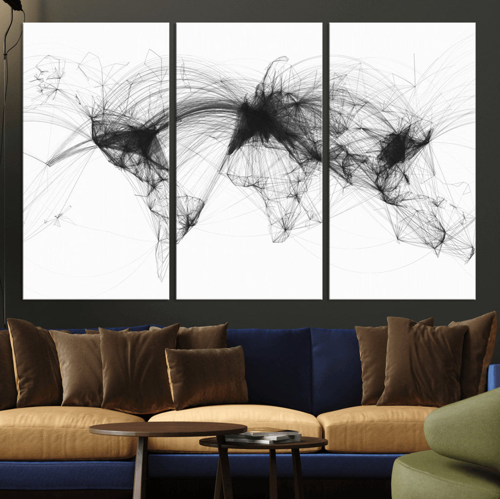 Flight Routes Air Traffic Map Canvas Wall Art, World Flight Routes Print