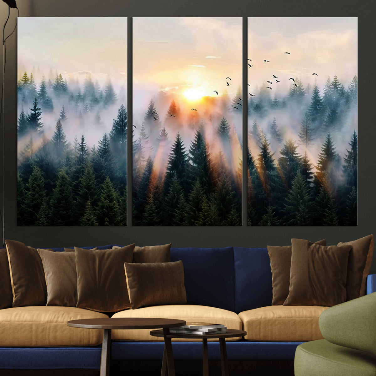 Abstract Forest Wall Art, Serene Nature Canvas Print with Misty Forest Design for Modern Home Decor