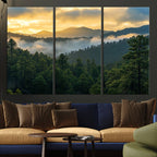 Mountain Sunrise Wall Art | Framed Pine Forest Canvas