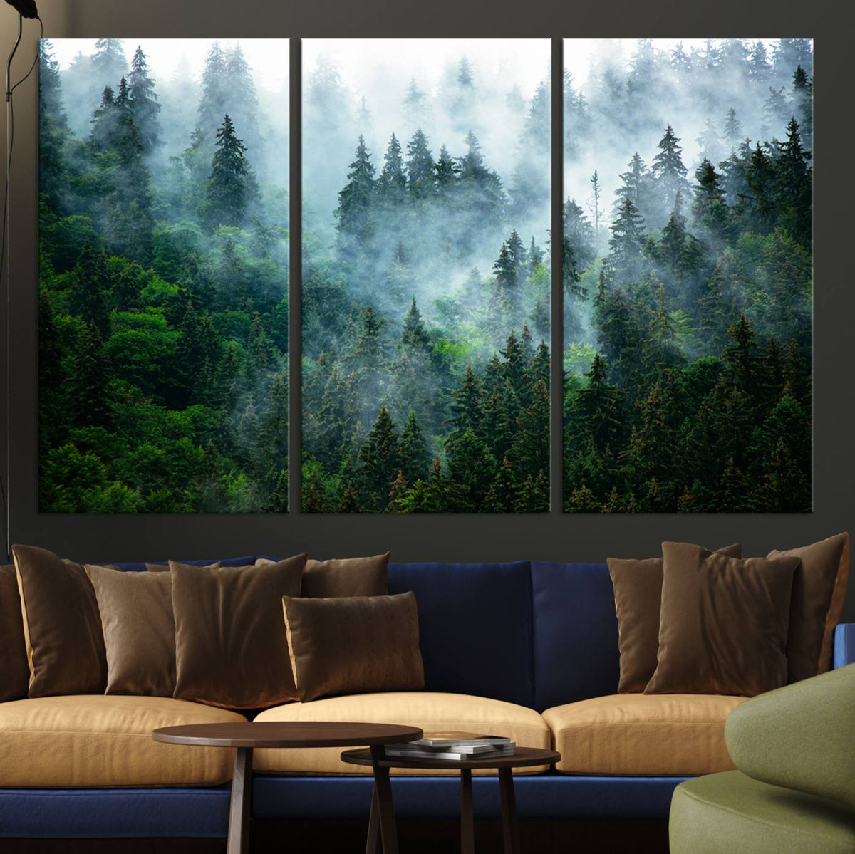 Misty Forest Wall Art Canvas Print | Framed Foggy Mountain Landscape