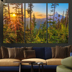 Forest Sunset Wall Art Canvas Print | Green Pines in Golden Light