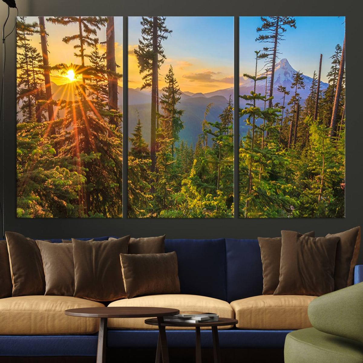 Forest Sunset Wall Art Canvas Print | Green Pines in Golden Light