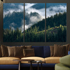 Misty Forest Wall Art Canvas Print | Pine Hills with Foggy Trees
