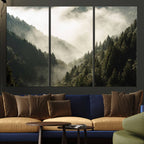 Misty Valley Wall Art: Foggy Forest Canvas Print