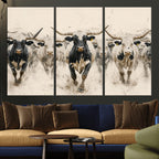 Texas Longhorn Wall Art | Framed Cattle Walking Canvas