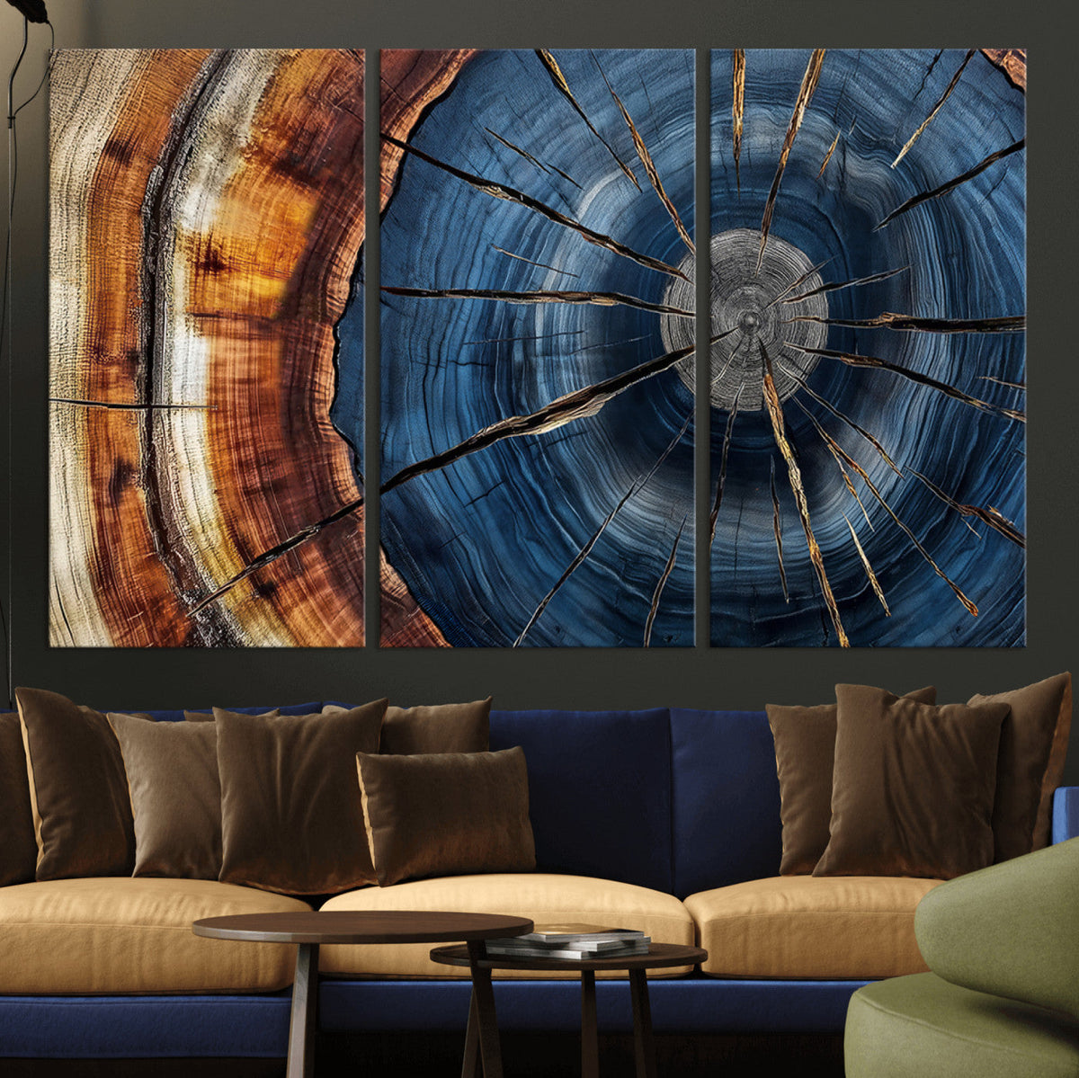 Framed Abstract Tree Ring Wall Art Print, Natural Rustic Wood Grain Canvas Print