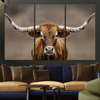 Texas Longhorn Wall Art Canvas Print | Rustic Brown Bull Western Decor