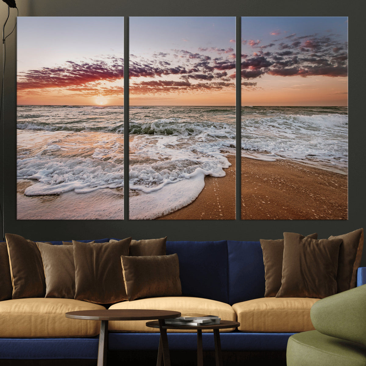 Ocean Sunset Wall Art Canvas Print | Sandy Shore and Gentle Waves