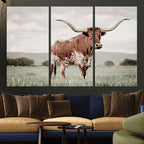 Texas Longhorn Wall Art | Framed Spotted Cattle Canvas