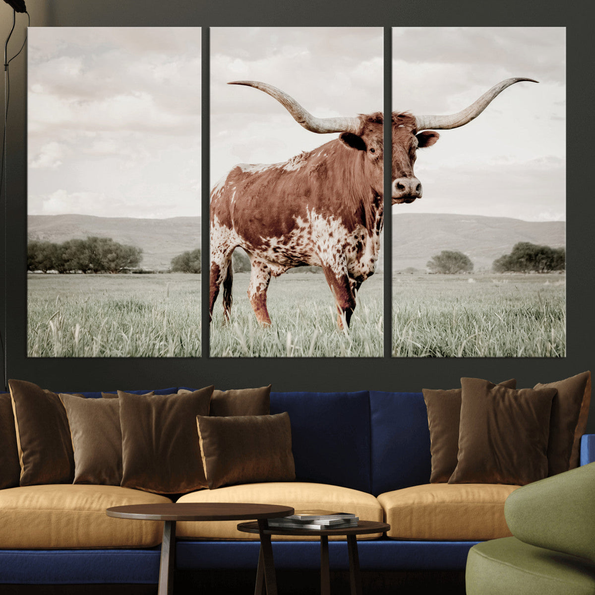 Texas Longhorn Wall Art | Framed Spotted Cattle Canvas