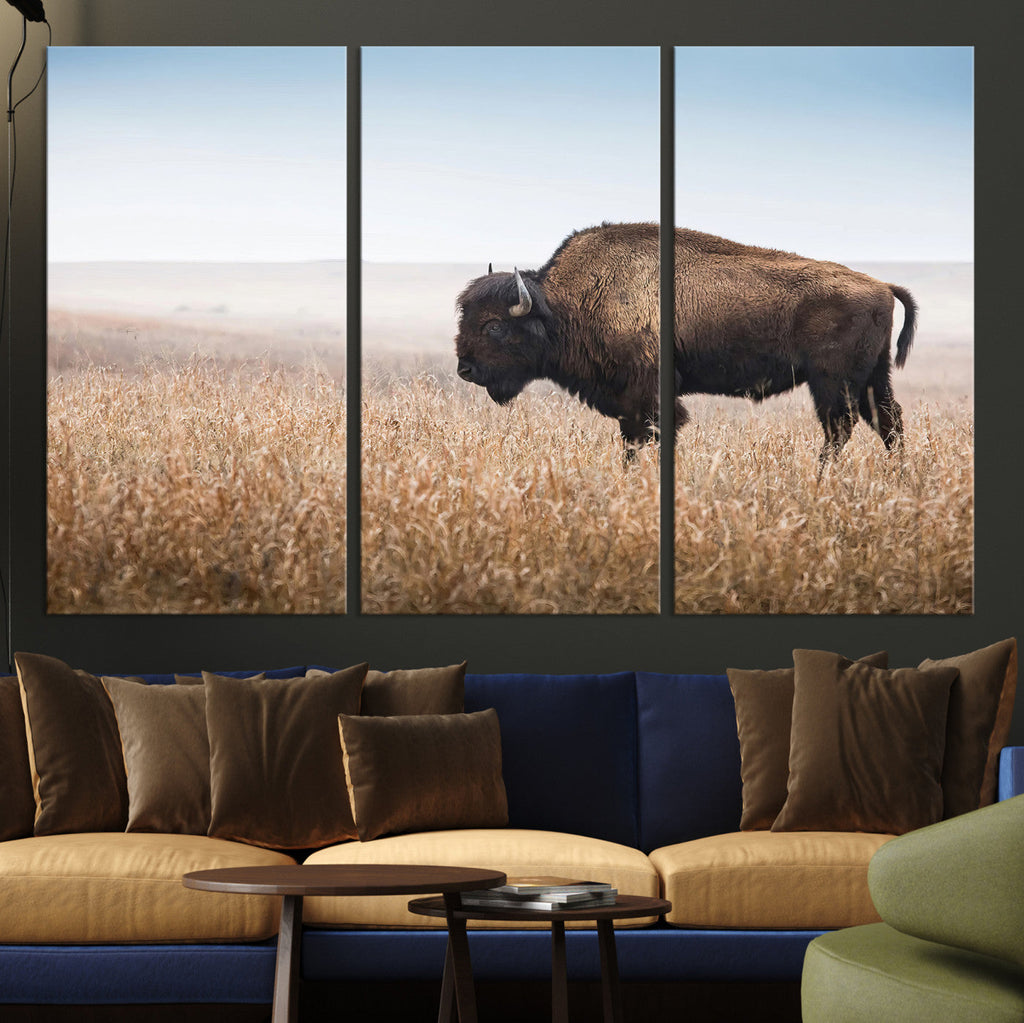 Wild Bison Wall Art | Framed Prairie Landscape Canvas
