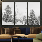 Snowy Ski Lift Wall Art | Framed Winter Forest Canvas
