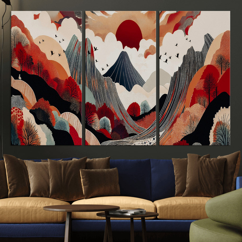 Abstract Mountain Wall Art Canvas Print | Vibrant Stylized Landscape