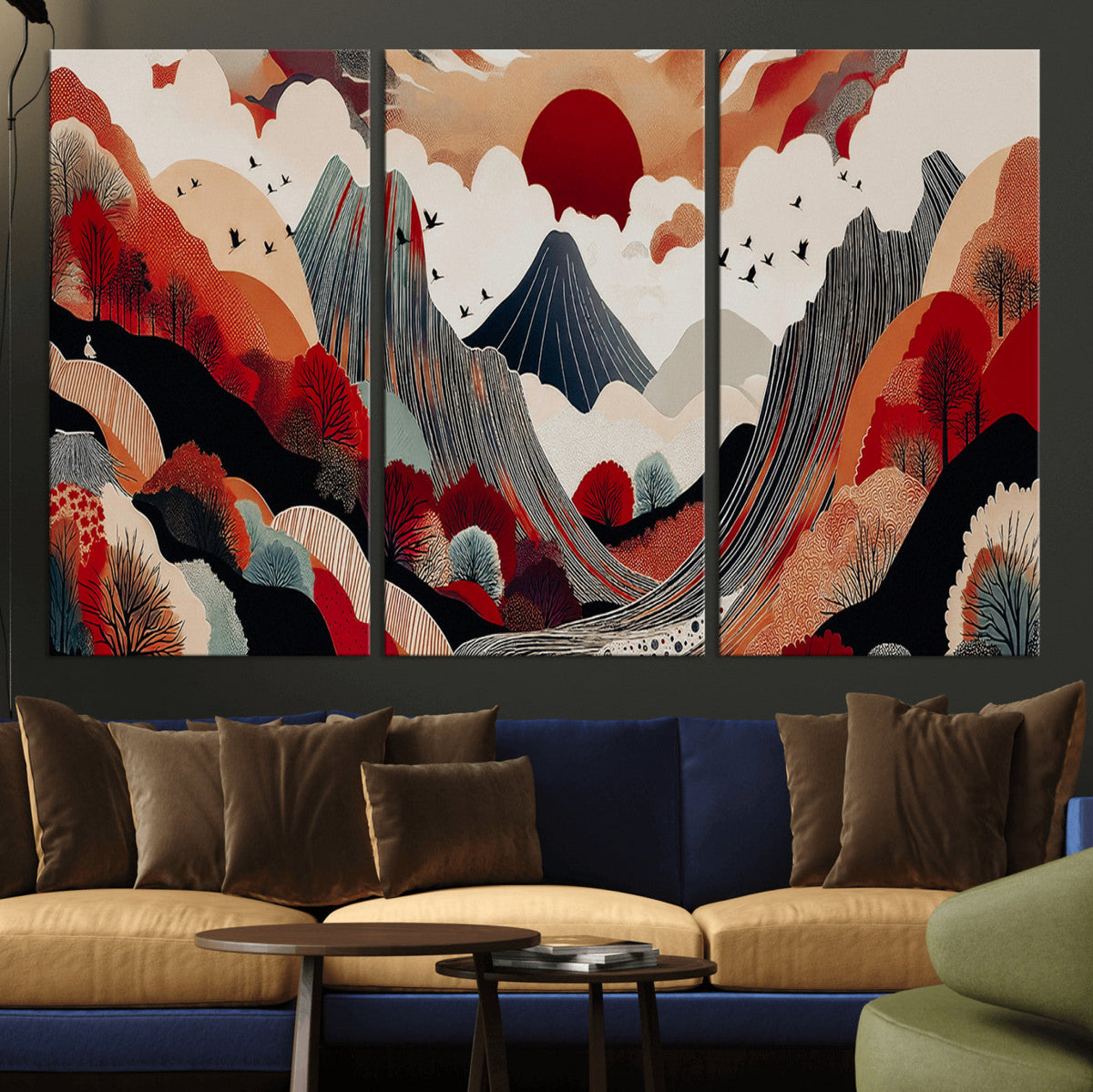 Abstract Mountain Wall Art Canvas Print | Vibrant Stylized Landscape