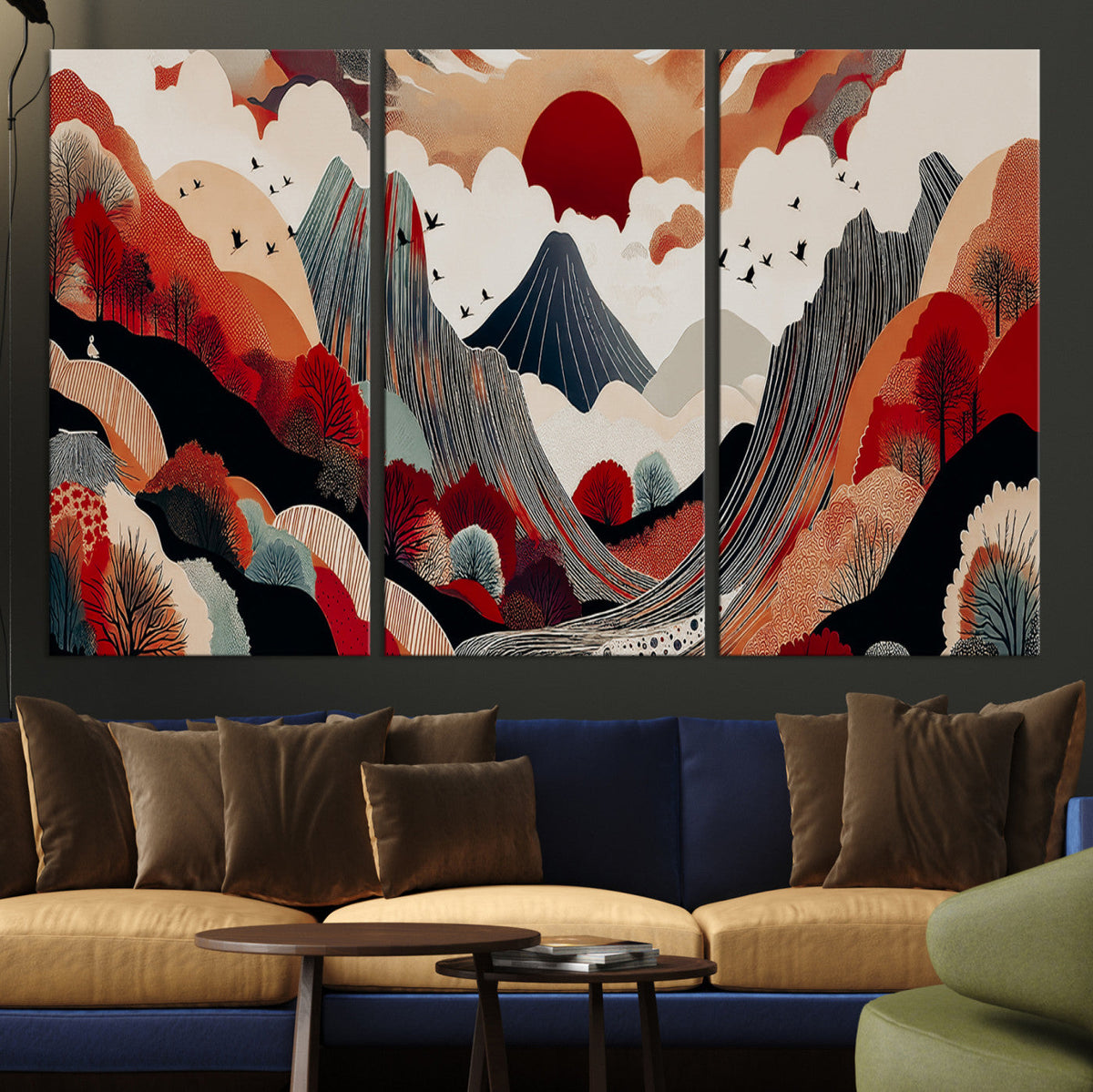 Abstract Mountain Wall Art | Framed Vibrant Landscape Canvas