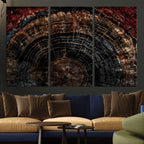 Dark Wood Ring Wall Art Canvas Print, Framed Abstract Tree Slice Print, Rustic Wood Grain Decor