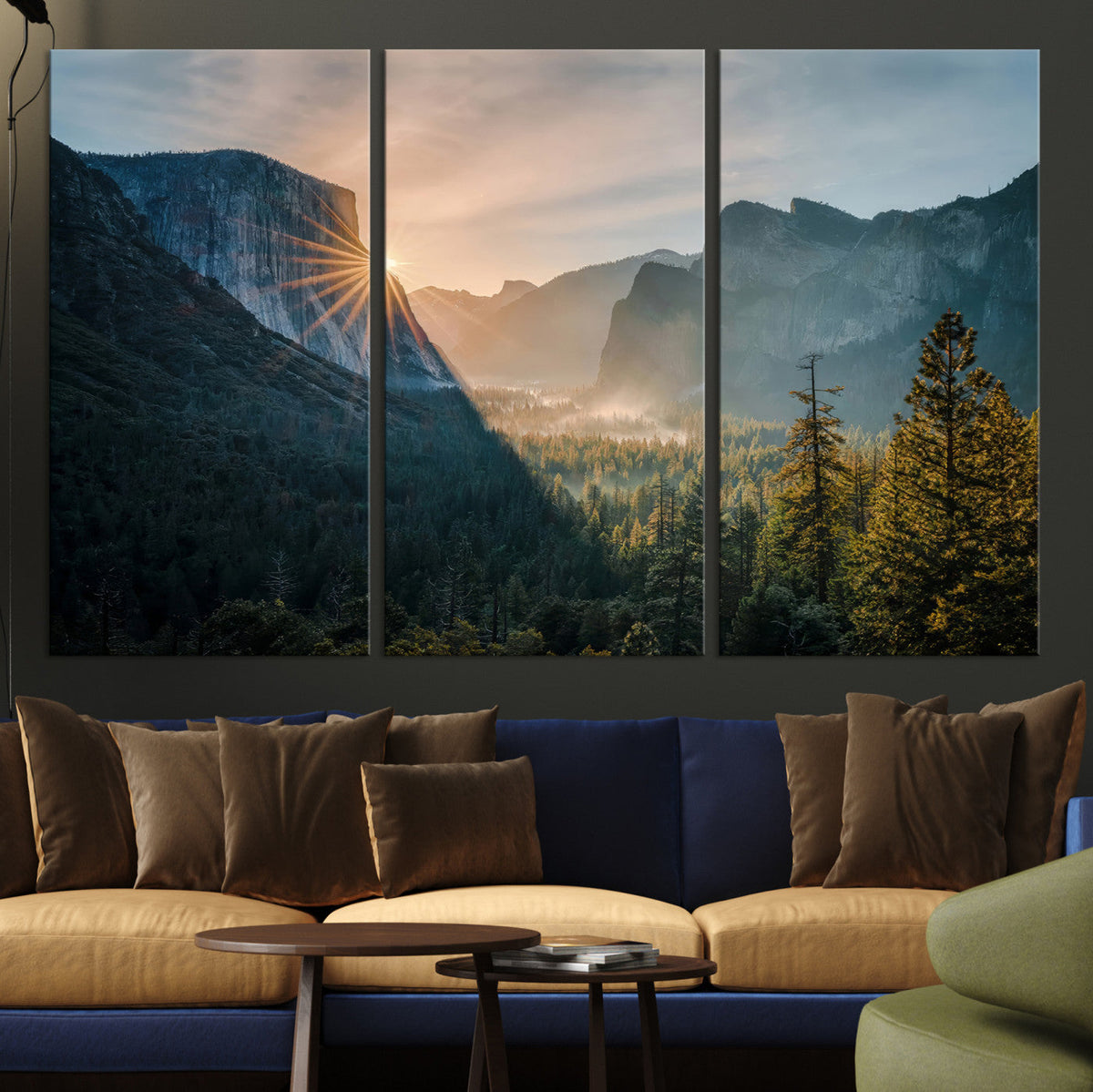 Yosemite Valley Wall Art Canvas Print, Framed Mountain Landscape National Park Art