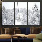 Snowy Ski Lift Wall Art | Framed Winter Mountain Canvas