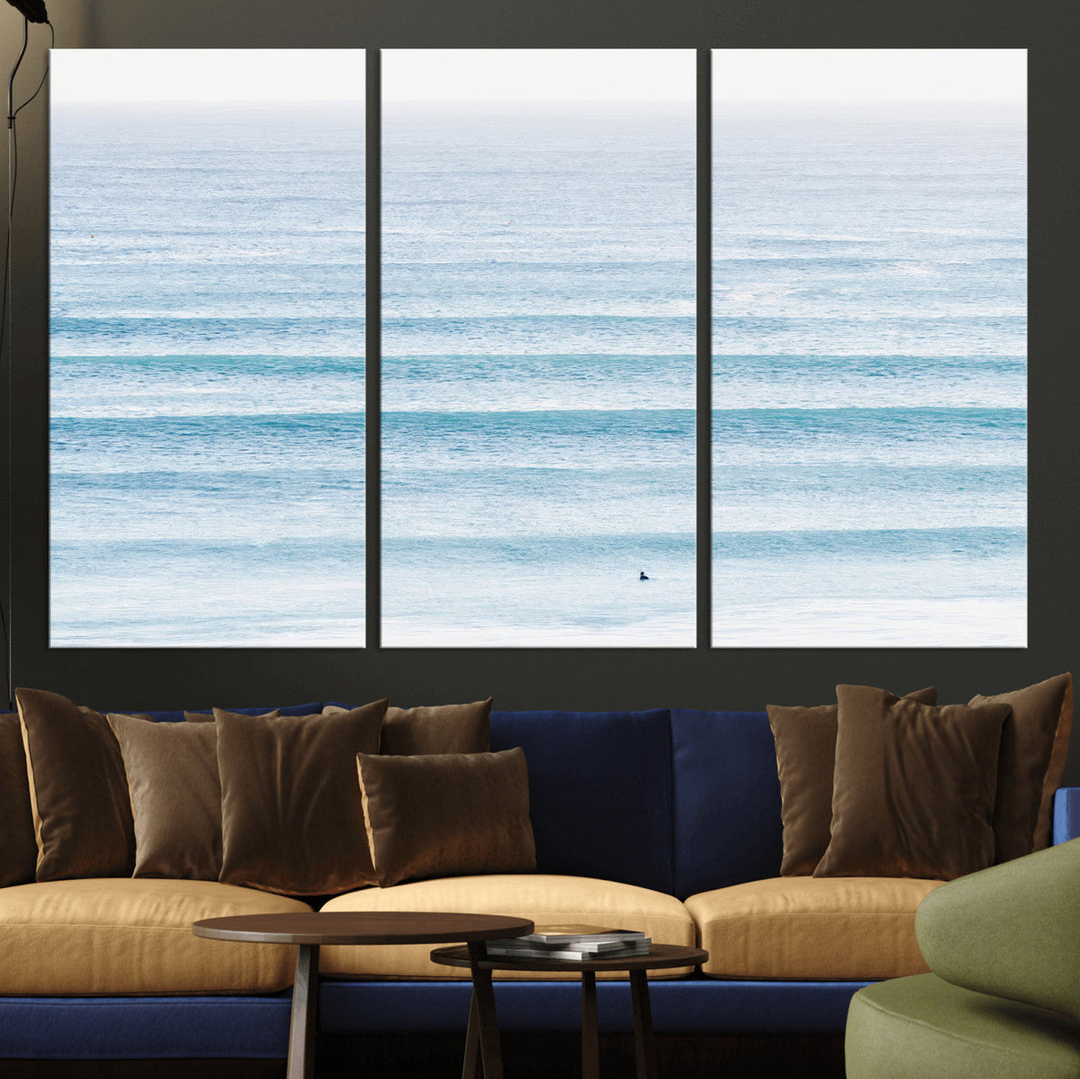 Ocean Wave Surfer Wall Art | Framed Minimal Seascape Canvas