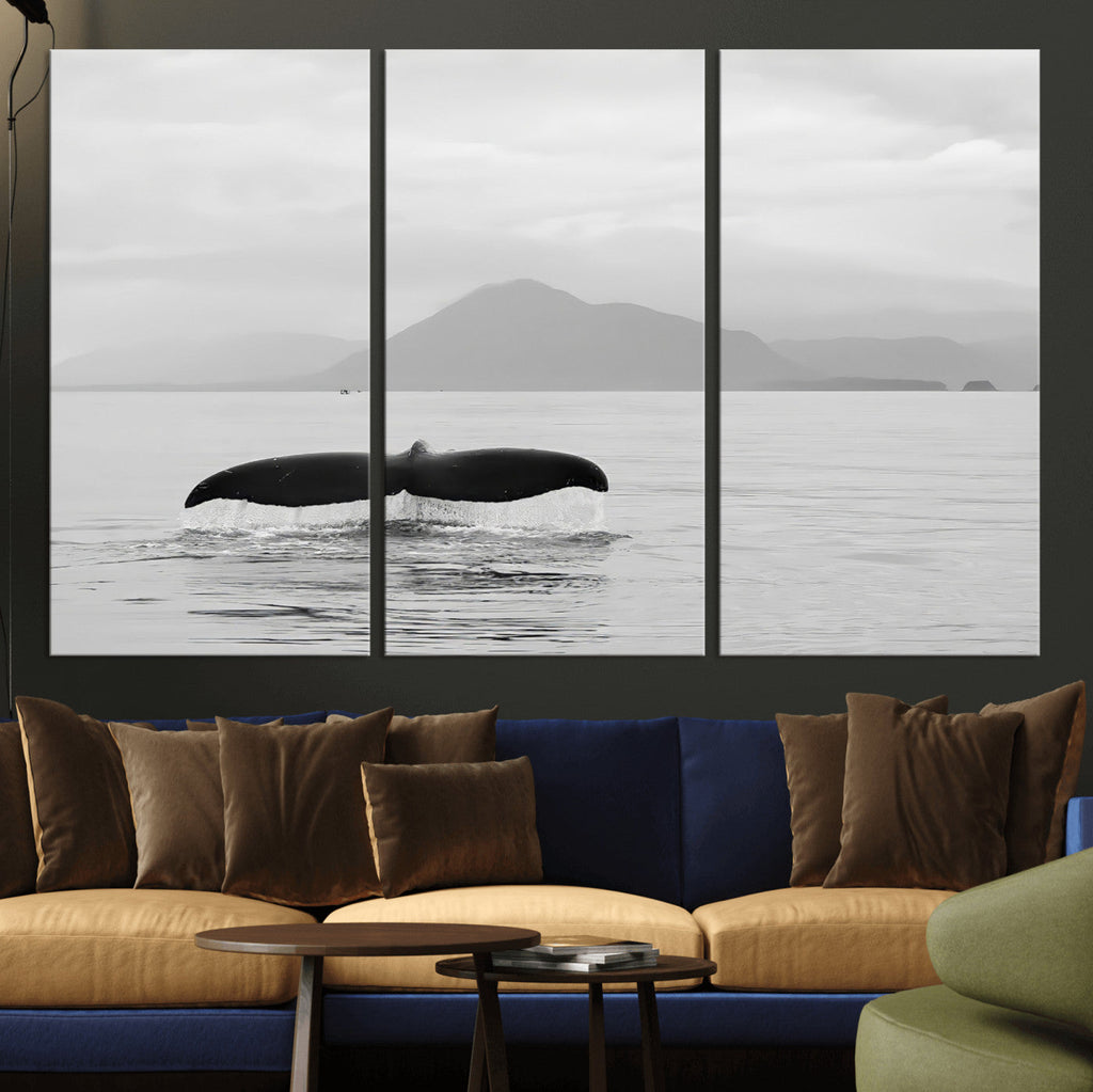Whale Tail Wall Art | Framed Black White Ocean Canvas
